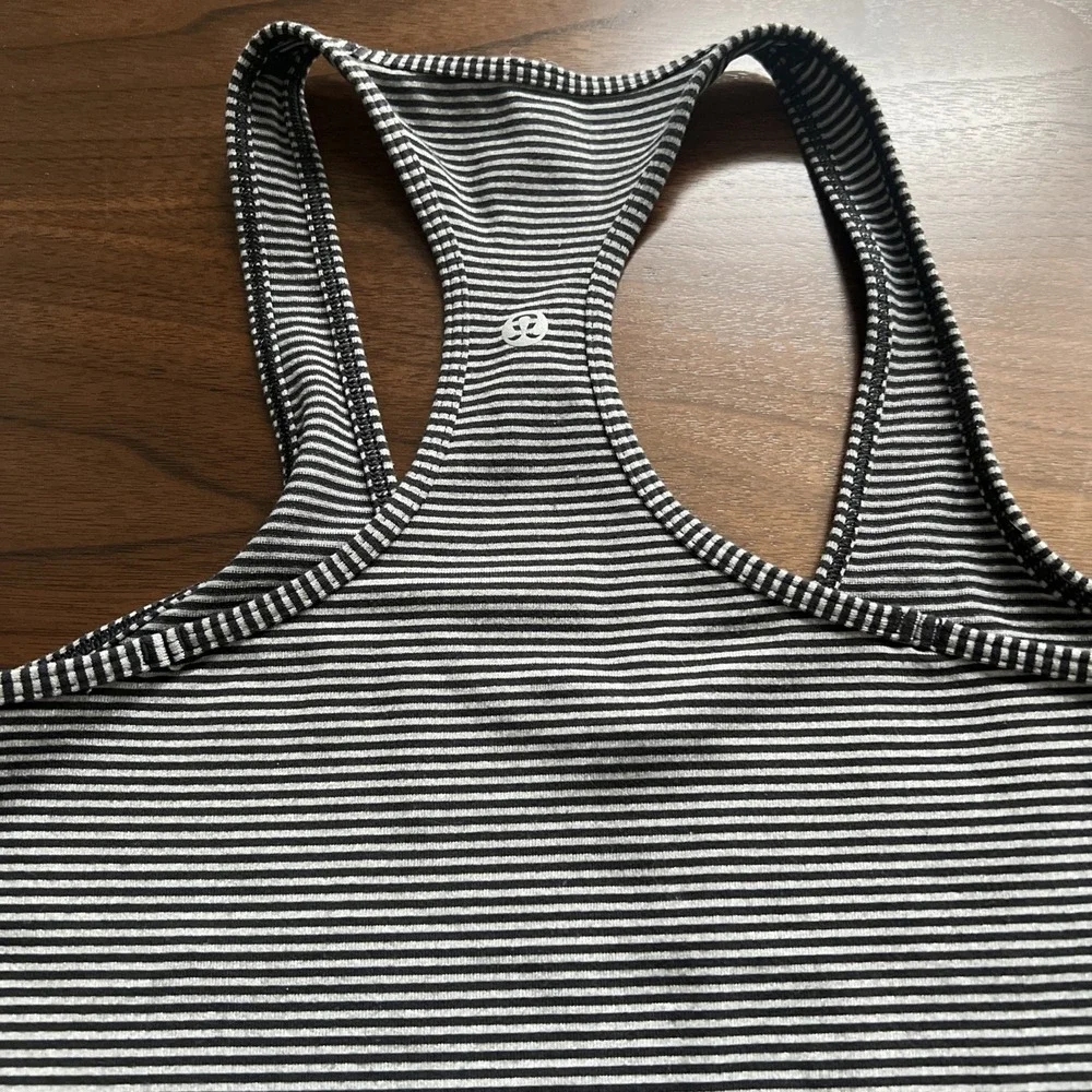 lululemon top size 2 Cool Racerback Tank - black and grey micro stripe women's